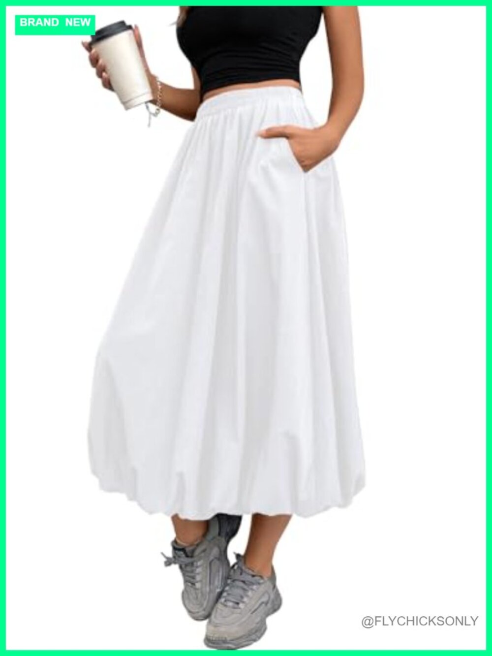 Black Bubble Skirt Elastic Waist Casual Party Y2K Puffy Hem A-line Long Skirts